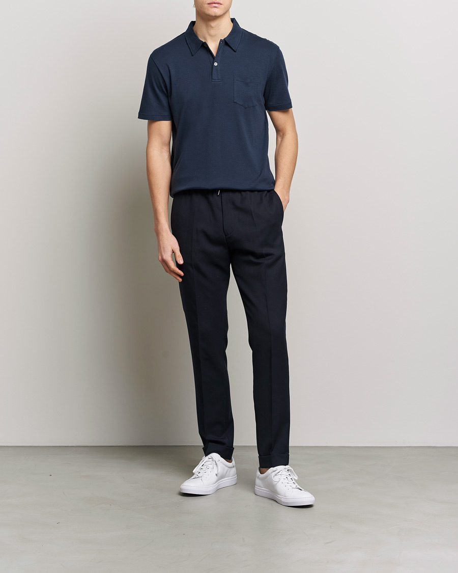 Herren | Poloshirts | Sunspel | Sea Island Jersey Riviera Polo Navy