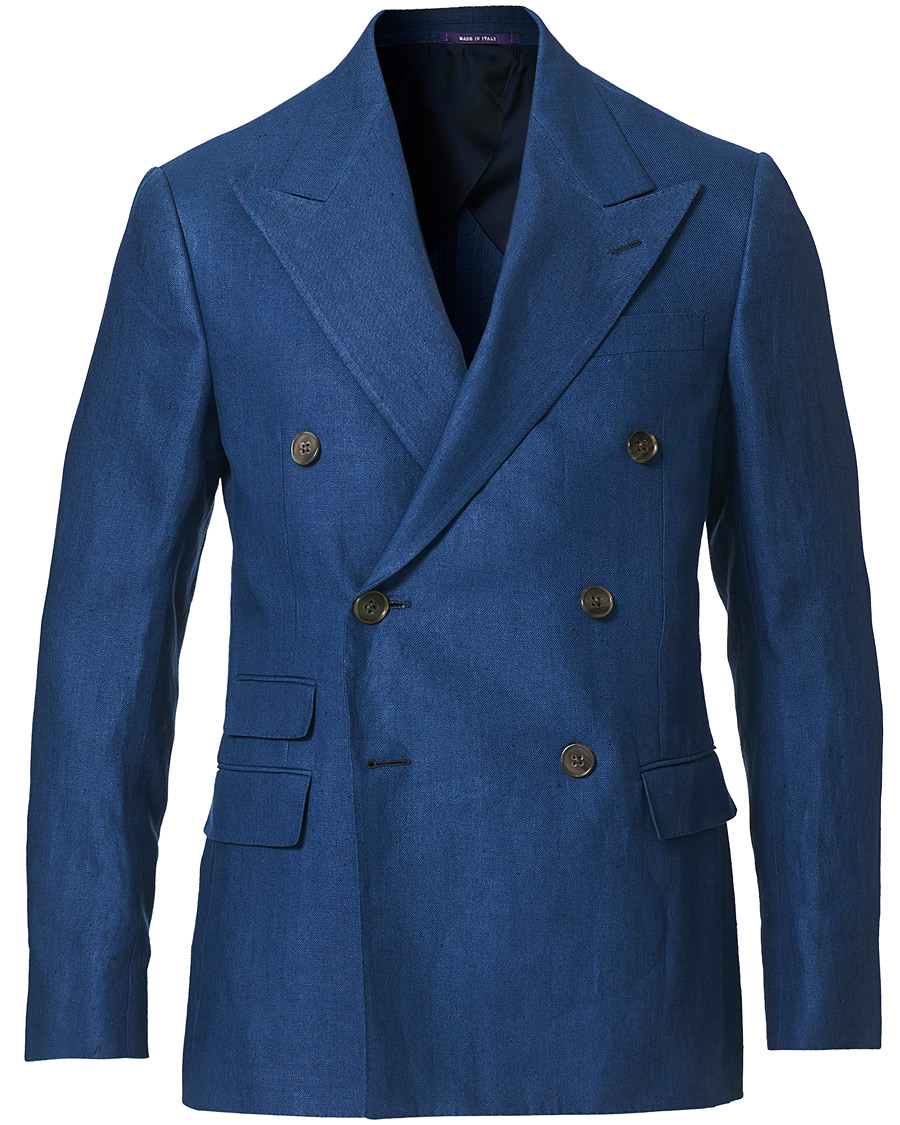 Herren | Sakkos | Ralph Lauren Purple Label | Double Breasted Linen Blazer Medium Blue