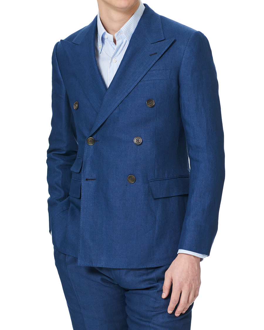 Herren | Sakkos | Ralph Lauren Purple Label | Double Breasted Linen Blazer Medium Blue