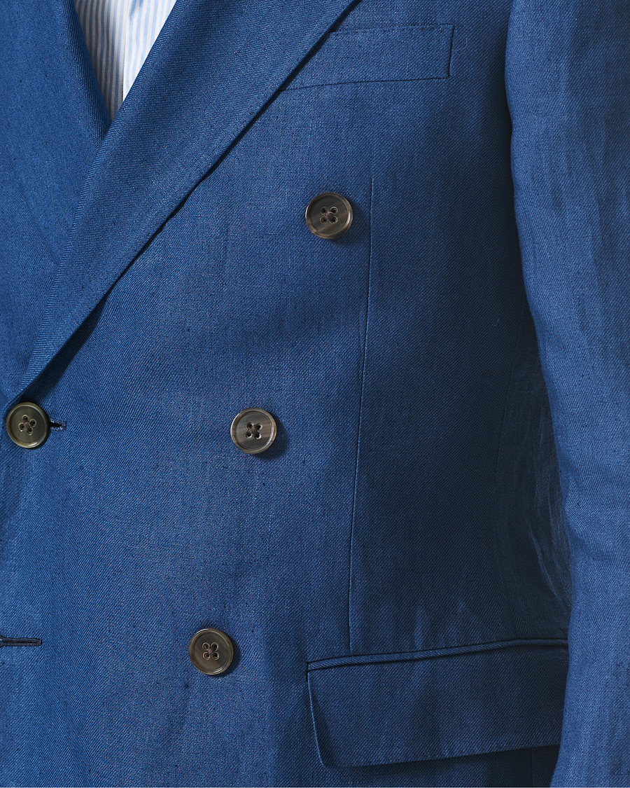 Herren | Sakkos | Ralph Lauren Purple Label | Double Breasted Linen Blazer Medium Blue