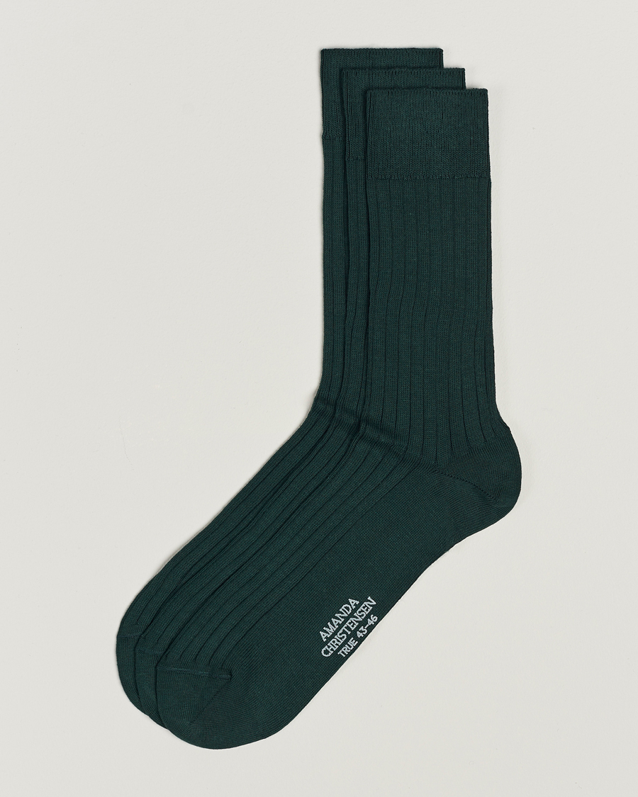 Herren | Unterwäsche | Amanda Christensen | 3-Pack True Cotton Ribbed Socks Bottle Green