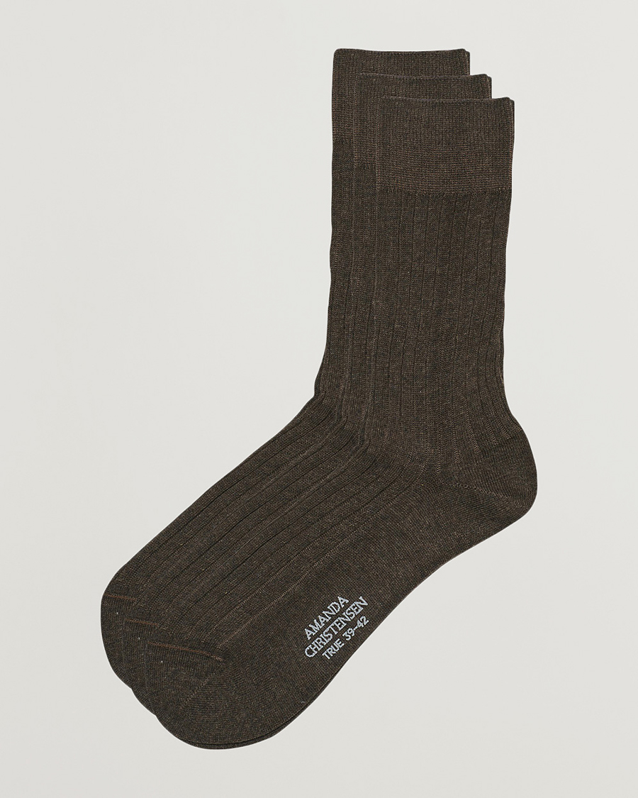 Herren | Unterwäsche | Amanda Christensen | 3-Pack True Cotton Ribbed Socks Brown Melange