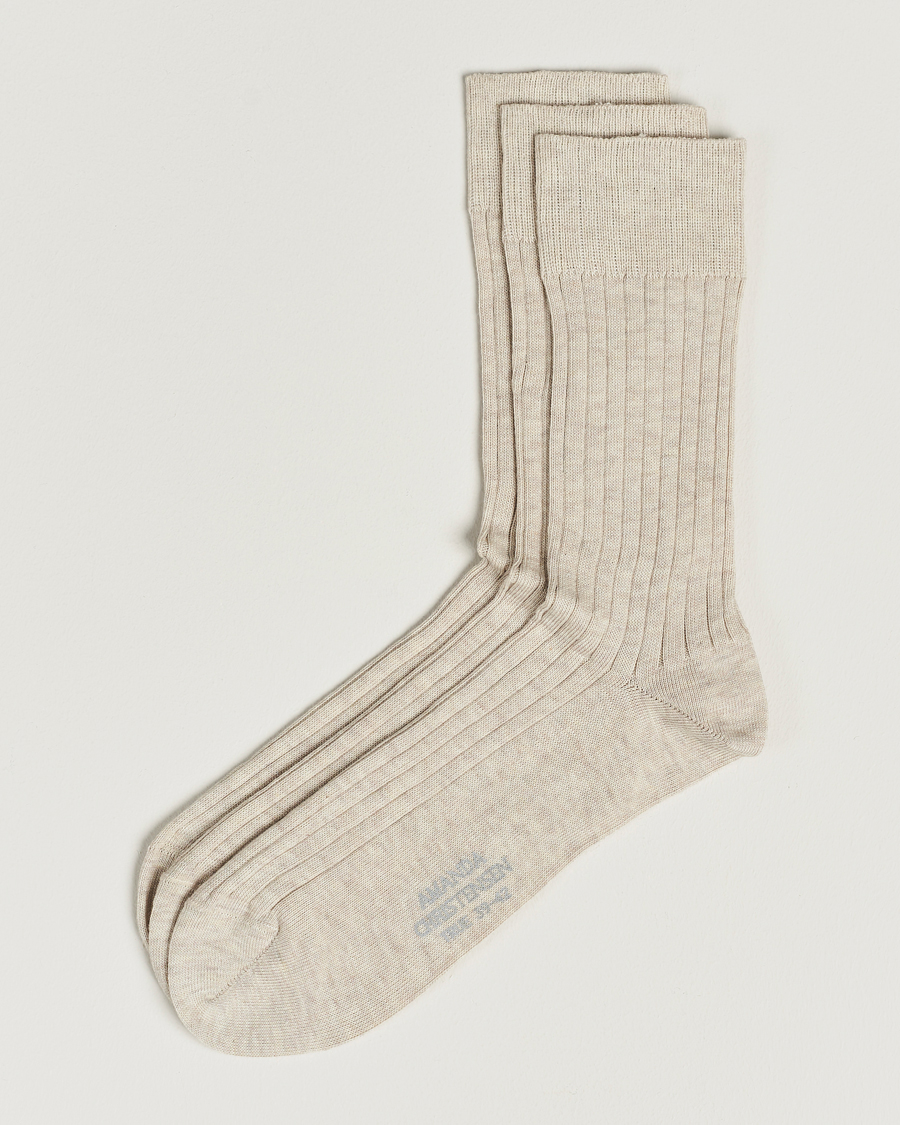 Herren | Unterwäsche | Amanda Christensen | 3-Pack True Cotton Ribbed Socks Sand Melange