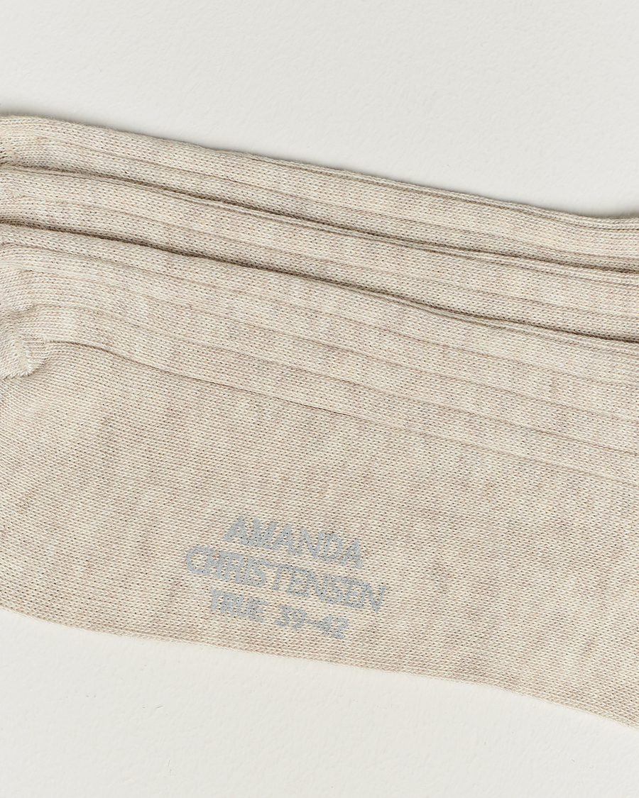 Herren |  | Amanda Christensen | 3-Pack True Cotton Ribbed Socks Sand Melange