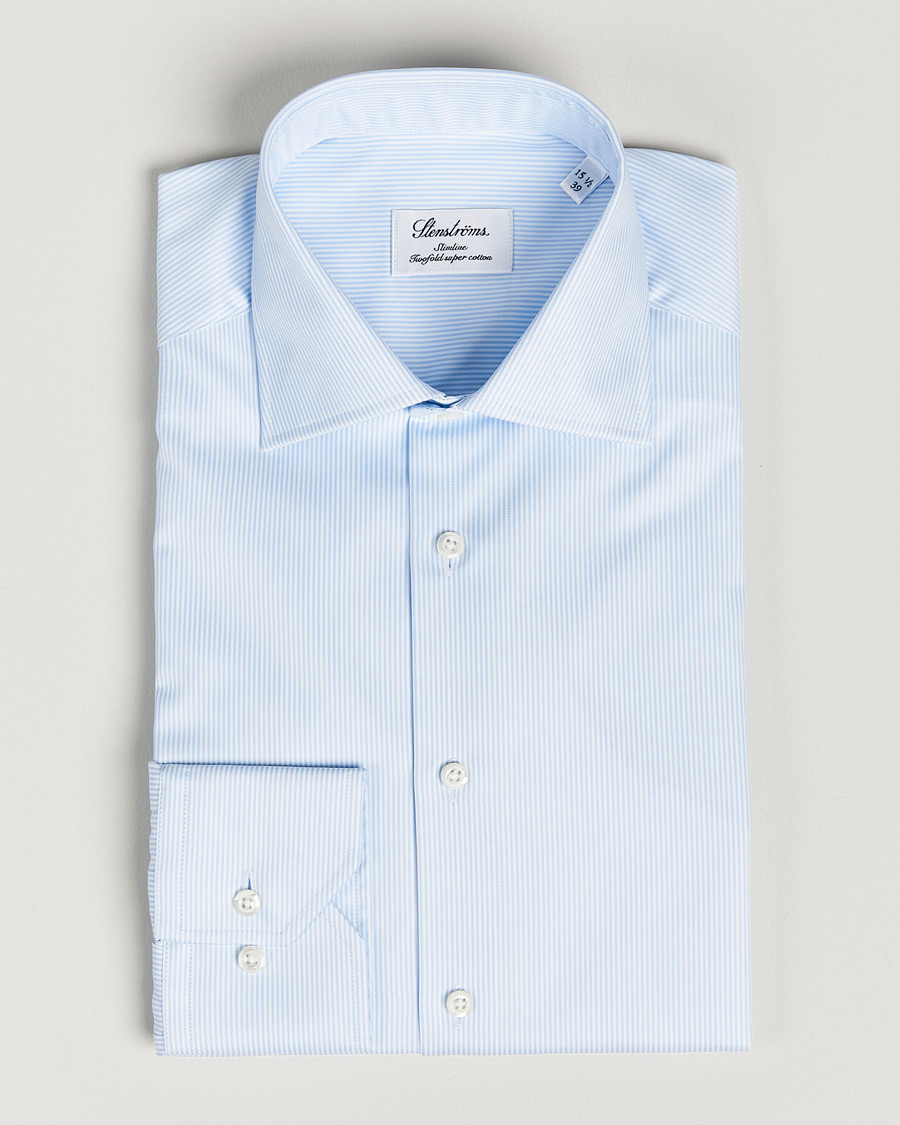 Herren | Hemden | Stenströms | Slimline Thin Stripe Shirt White/Blue