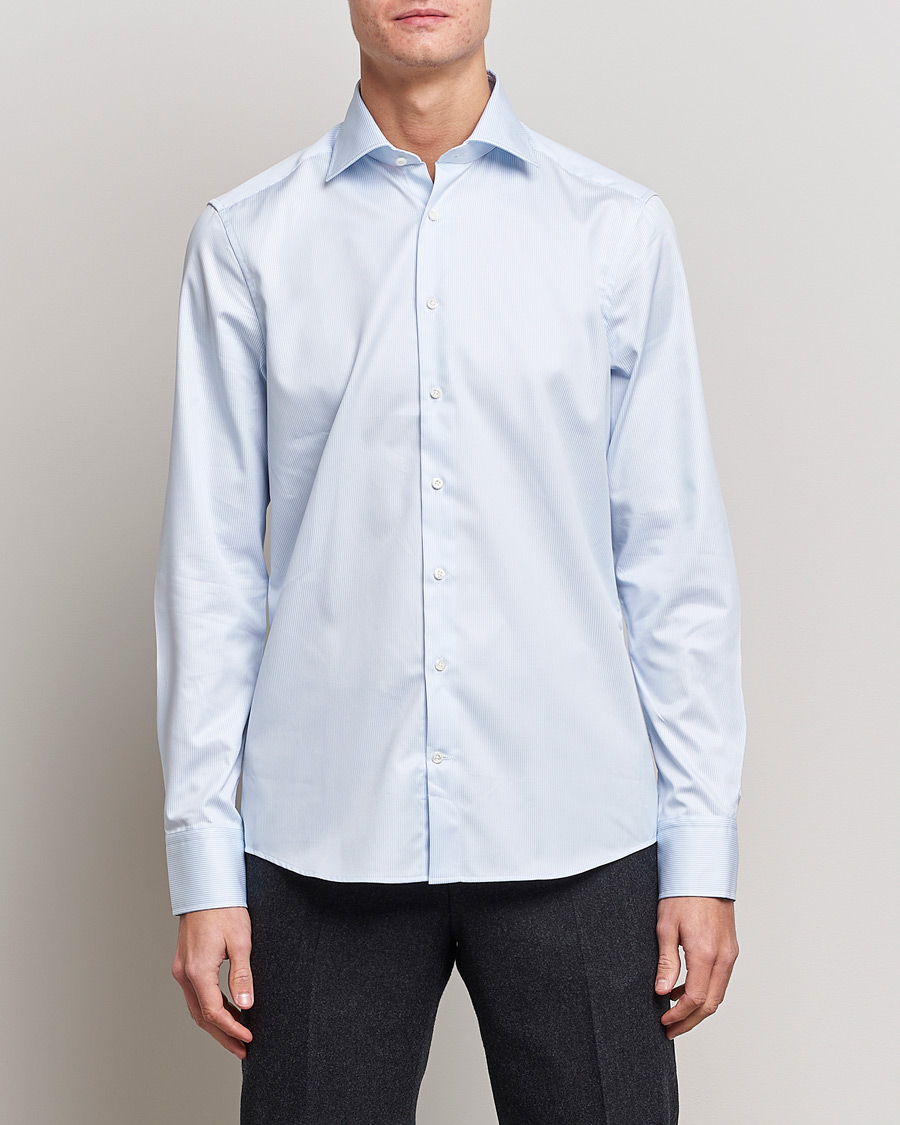 Herren | Hemden | Stenströms | Slimline Thin Stripe Shirt White/Blue
