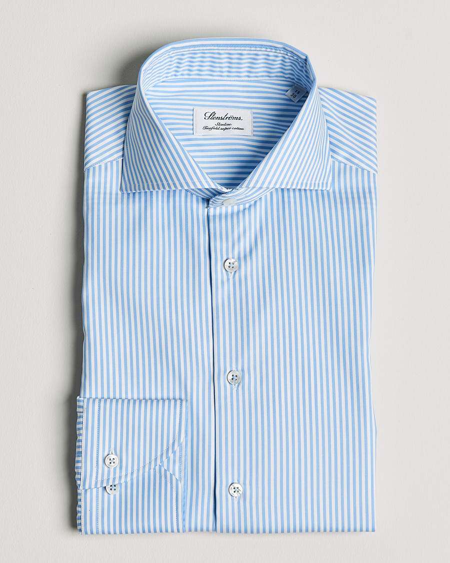Herren | Hemden | Stenströms | Slimline Stripe Cut Away Shirt Light Blue