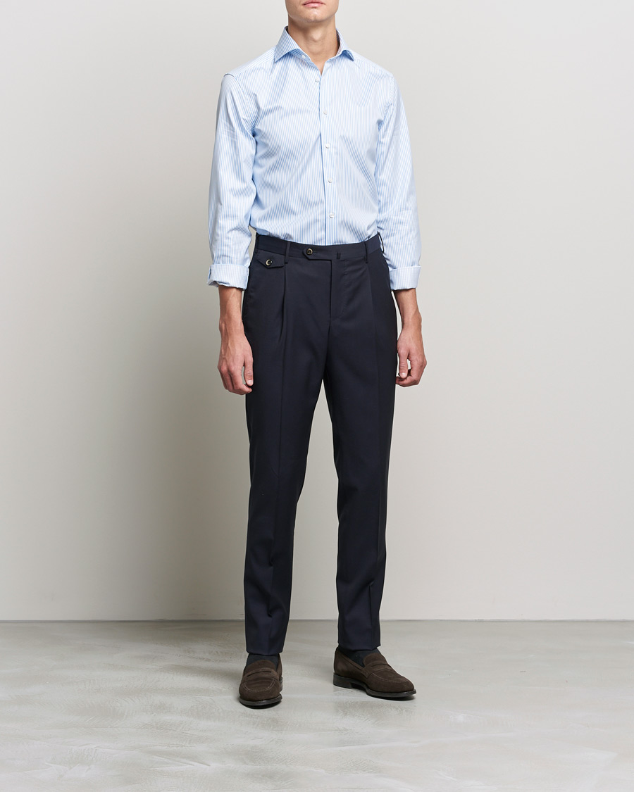 Herren | Formelle Hemden | Stenströms | Slimline Stripe Cut Away Shirt Light Blue