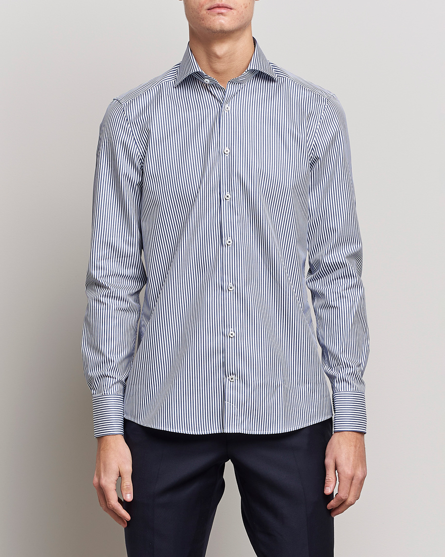 Herren | Hemden | Stenströms | Slimline Stripe Cut Away Shirt Navy