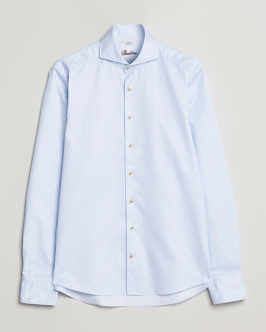 Herren | Hemden | Stenströms | Slimline Pinstriped Casual Shirt Light Blue