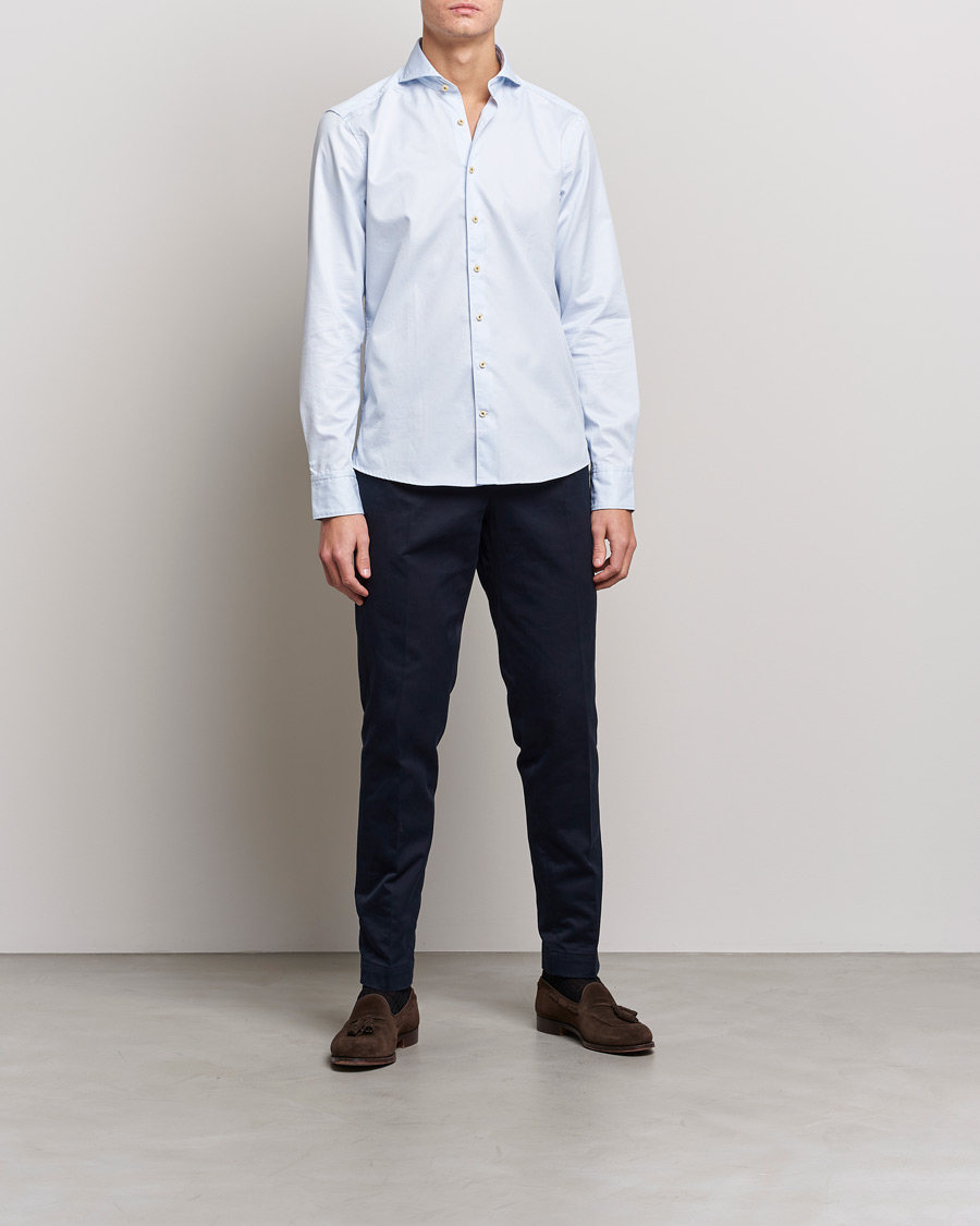 Herren | Hemden | Stenströms | Slimline Pinstriped Casual Shirt Light Blue
