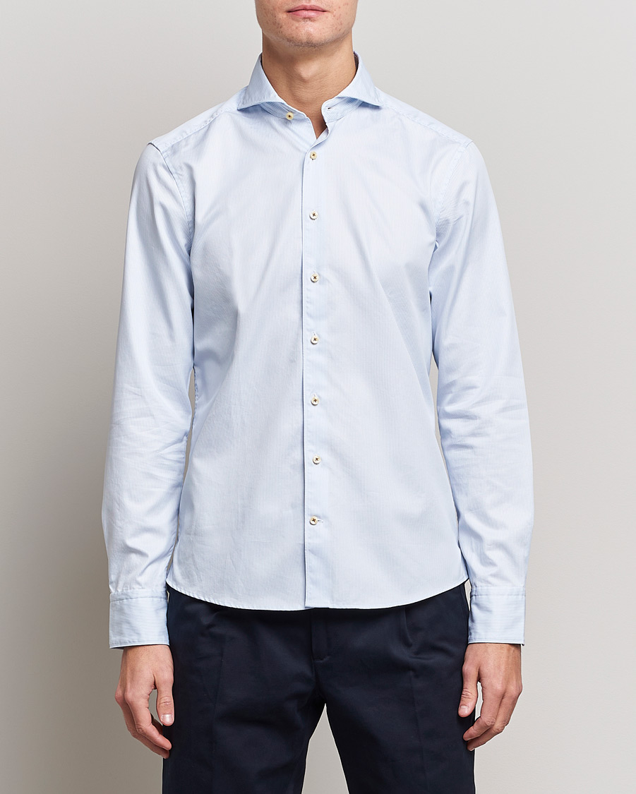 Herren | Freizeithemden | Stenströms | Slimline Pinstriped Casual Shirt Light Blue