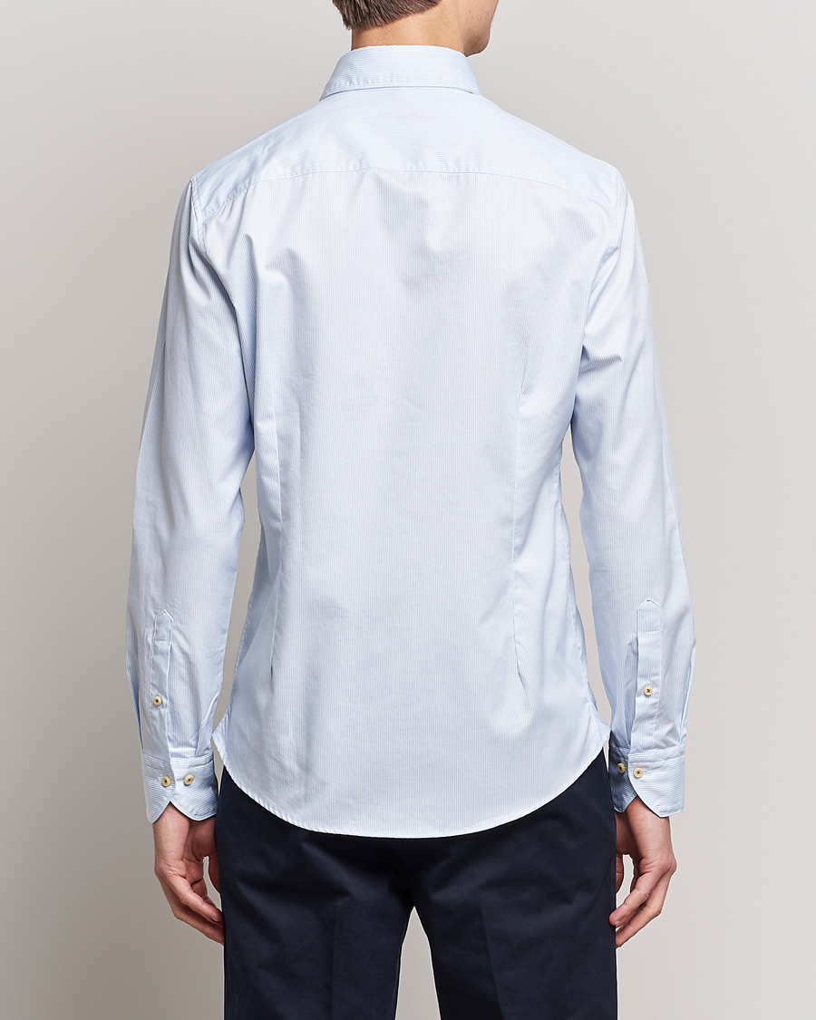 Herren | Hemden | Stenströms | Slimline Pinstriped Casual Shirt Light Blue