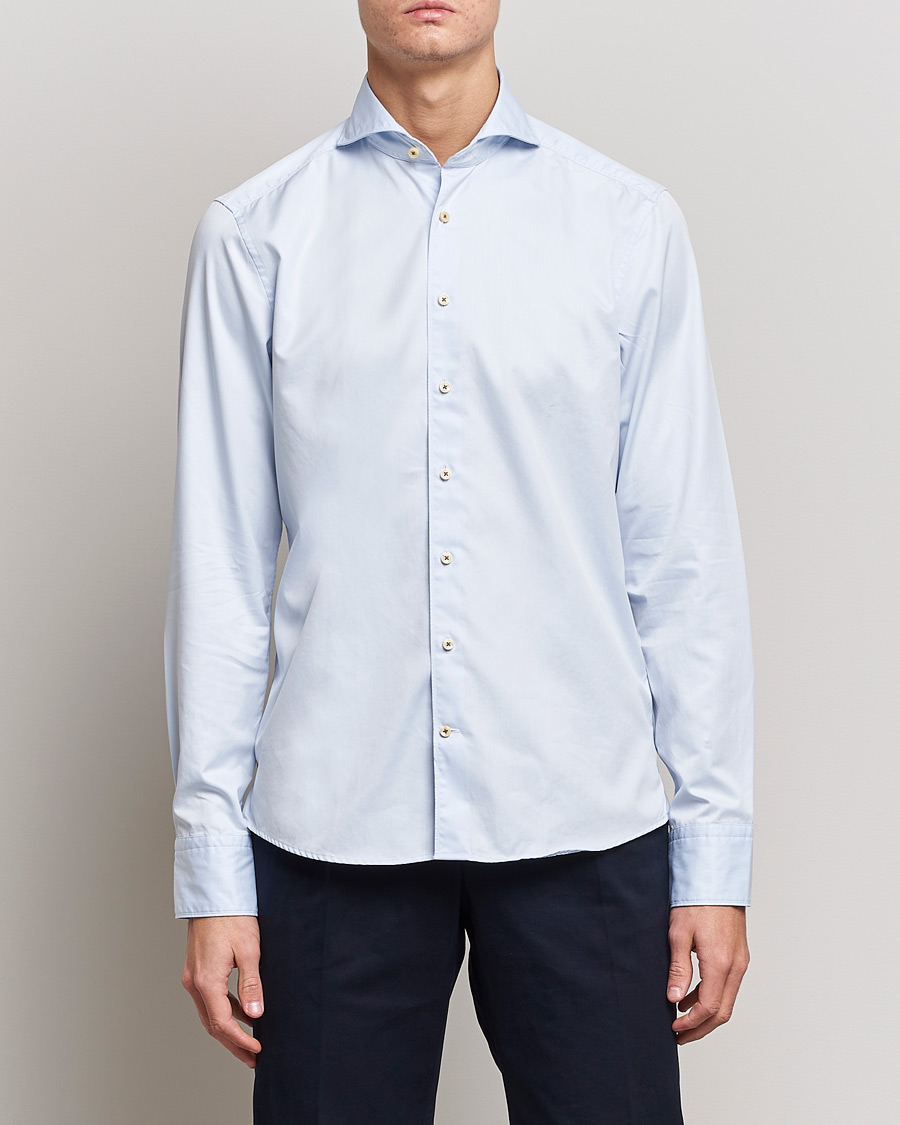 Herren | Freizeithemden | Stenströms | Slimline Washed Cotton Shirt Light Blue