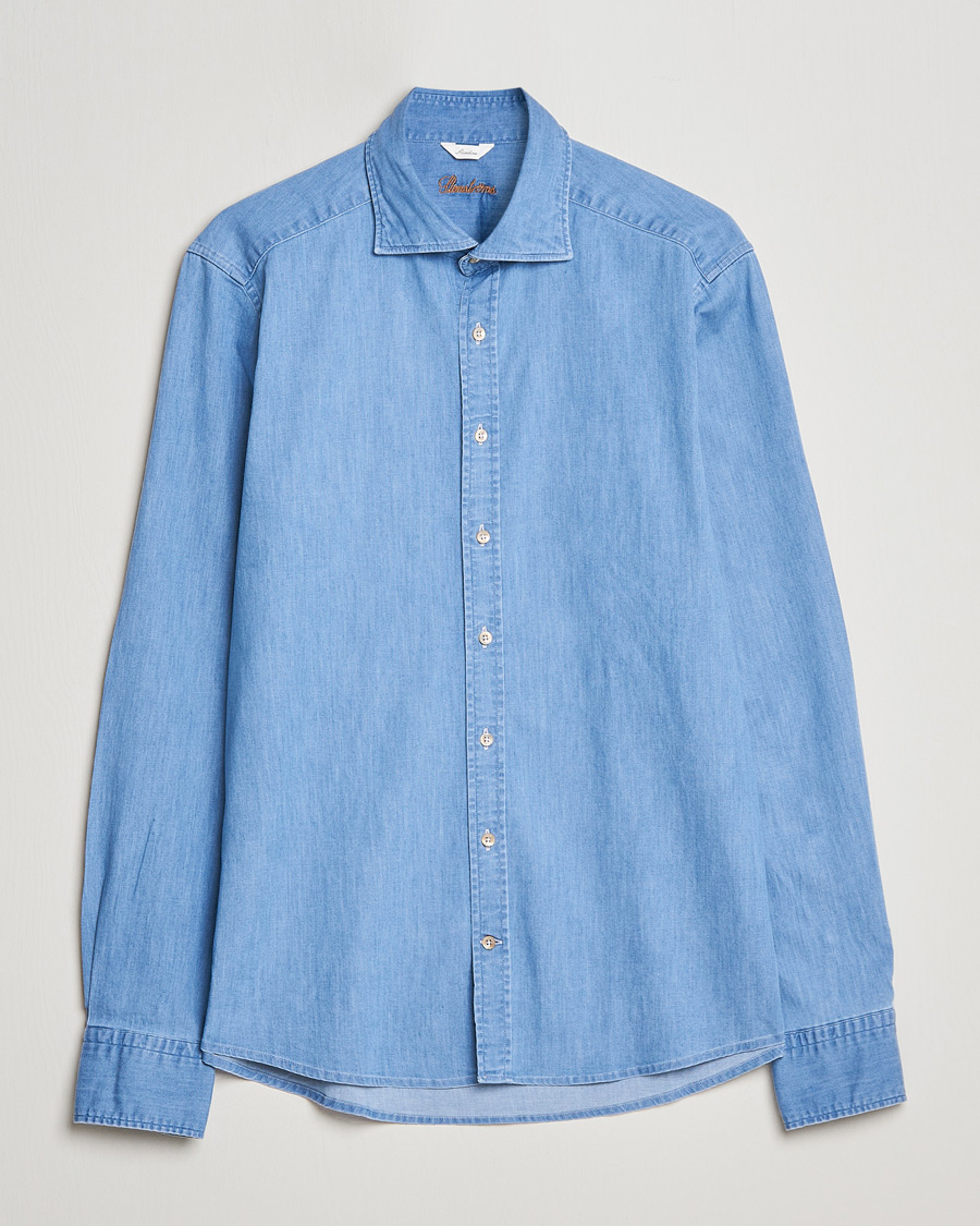 Herren | Hemden | Stenströms | Slimline Garment Washed Shirt Light Denim