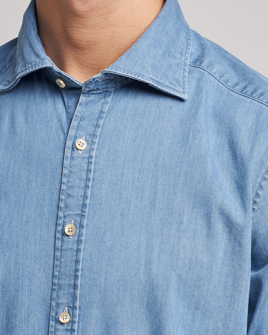 Herren | Hemden | Stenströms | Slimline Garment Washed Shirt Light Denim