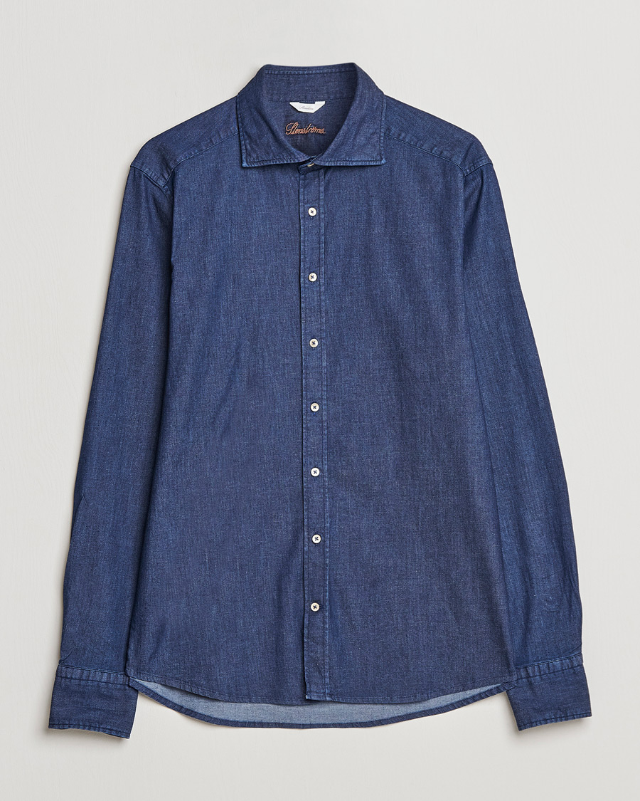 Herren | Hemden | Stenströms | Slimline Garment Washed Shirt Dark Denim