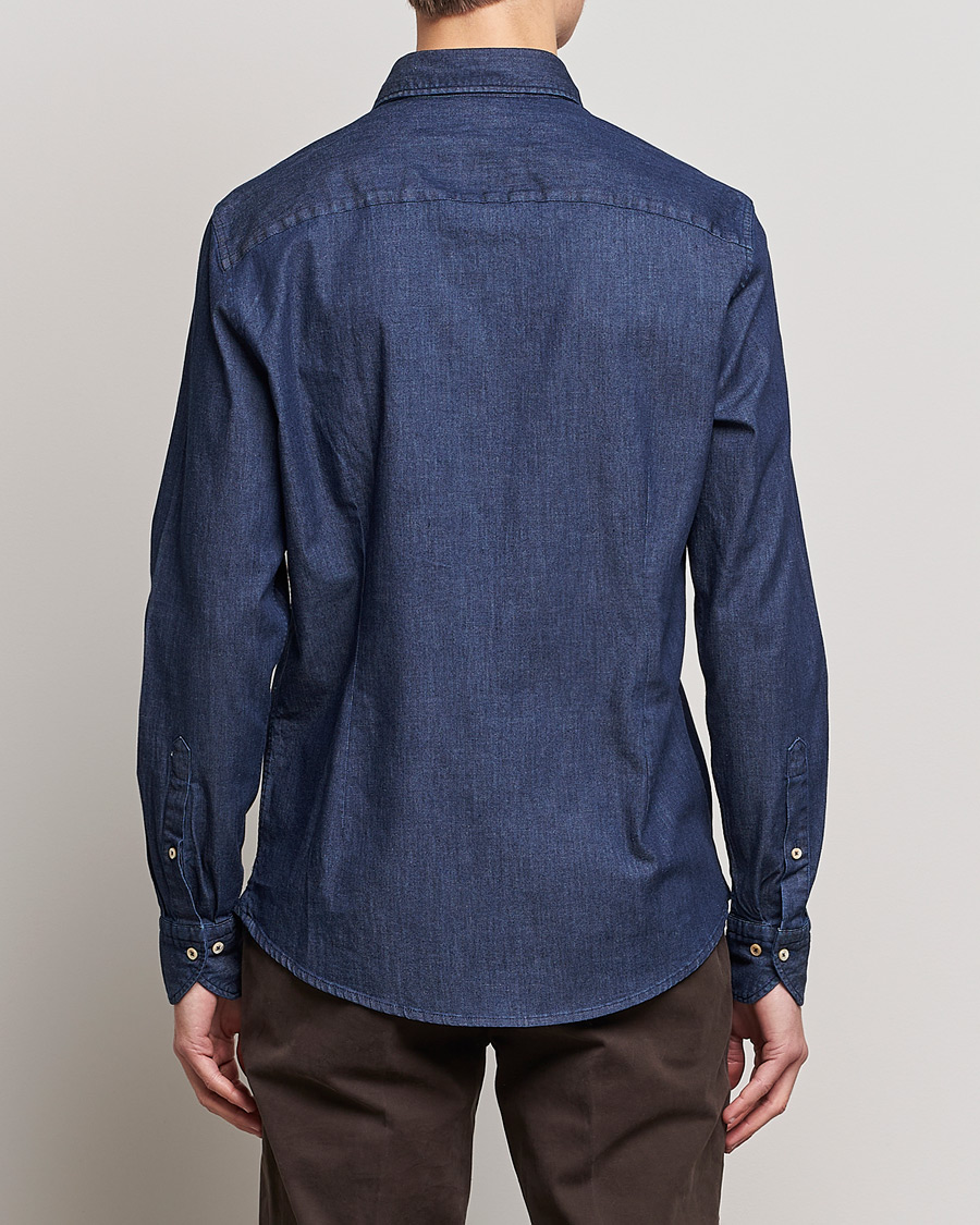 Herren | Hemden | Stenströms | Slimline Garment Washed Shirt Dark Denim