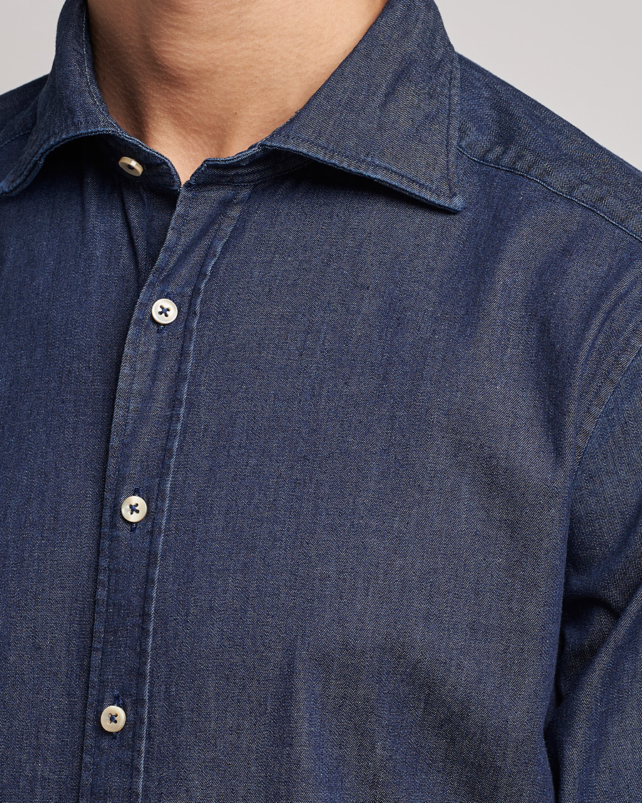 Herren | Hemden | Stenströms | Slimline Garment Washed Shirt Dark Denim