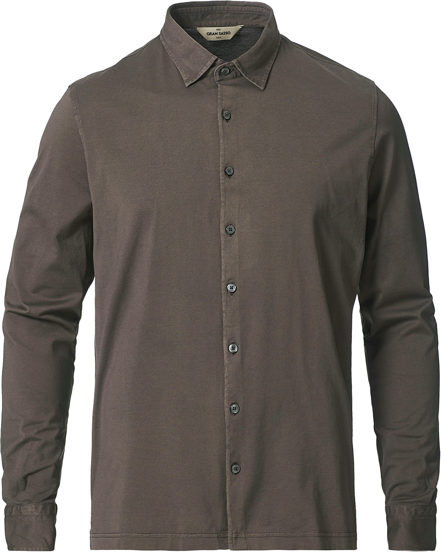 Herren | Hemden | Gran Sasso | Washed Cotton Jersey Shirt Dark Brown