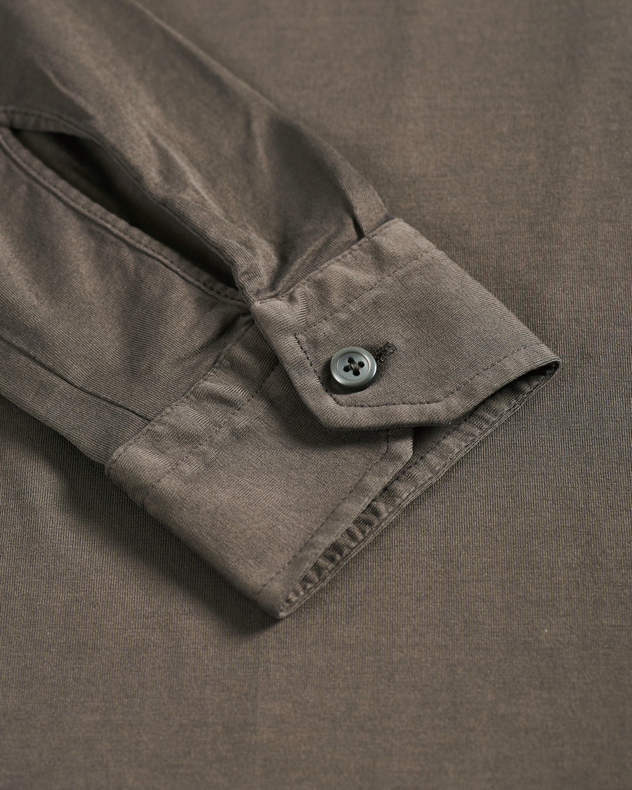 Herren | Hemden | Gran Sasso | Washed Cotton Jersey Shirt Dark Brown
