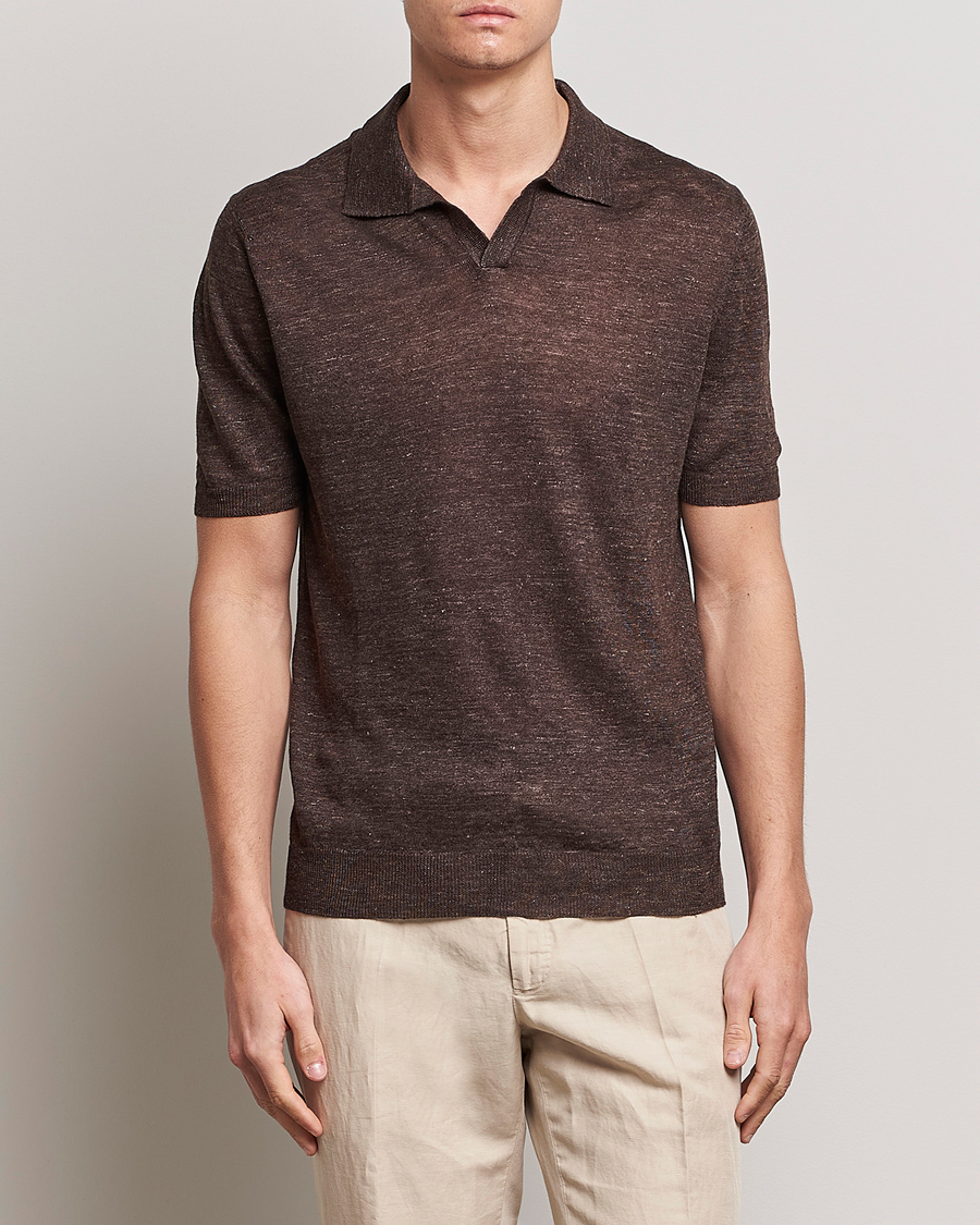 Herren | Kurzarm-Poloshirts | Gran Sasso | Knitted Linen Polo Dark Brown