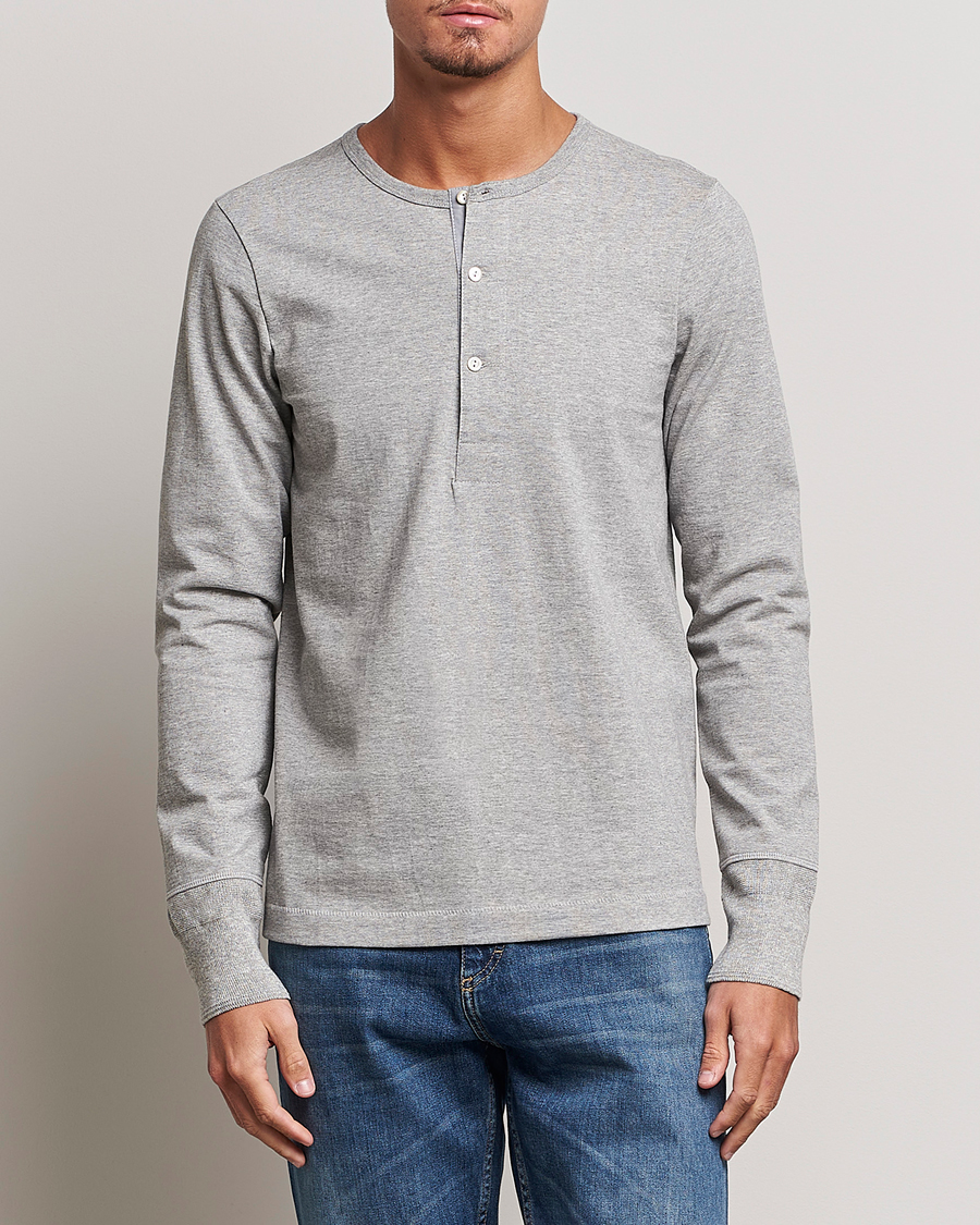 Herren | T-Shirts | Merz b. Schwanen | Classic Organic Cotton Henley Sweater Grey Mel