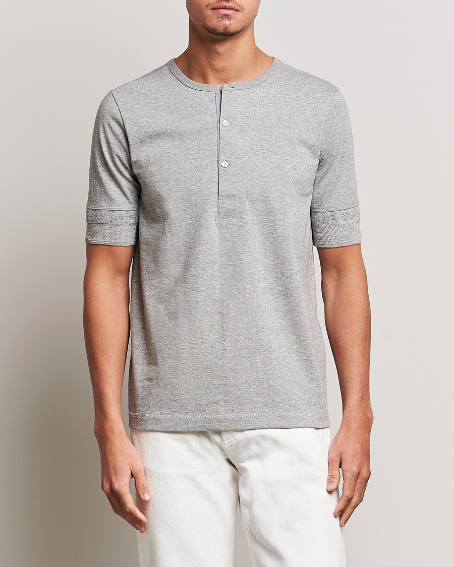 Herren | Kurzarm T-Shirt | Merz b. Schwanen | Short Sleeve Organic Cotton Henley Grey Mel