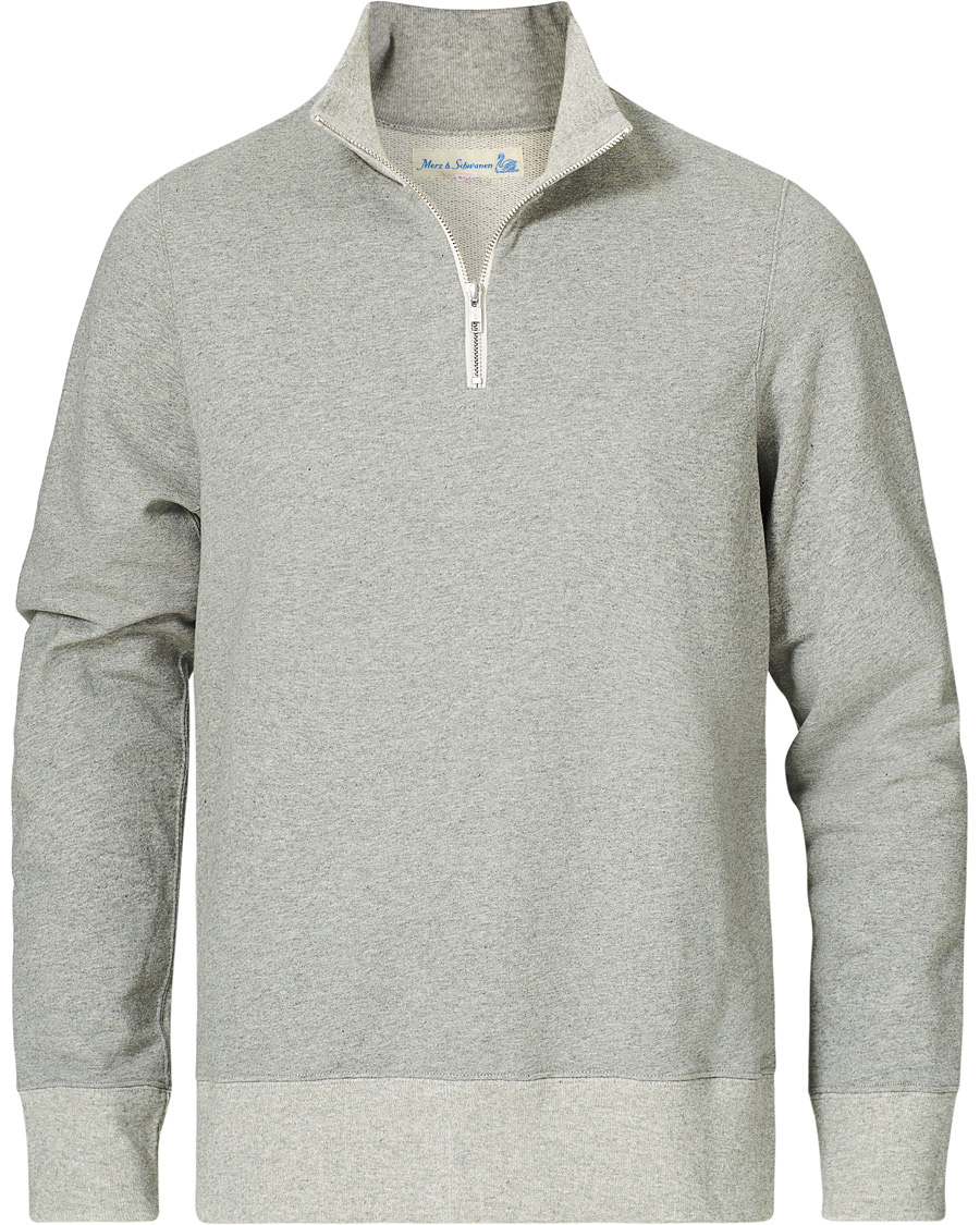 Herren | Pullover | Merz b. Schwanen | Organic Cotton Half Zip Sweat Grey Mel
