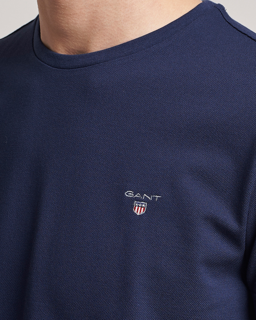 Herren | T-Shirts | GANT | Cotton Pique Crew Neck T-Shirt Evening Blue
