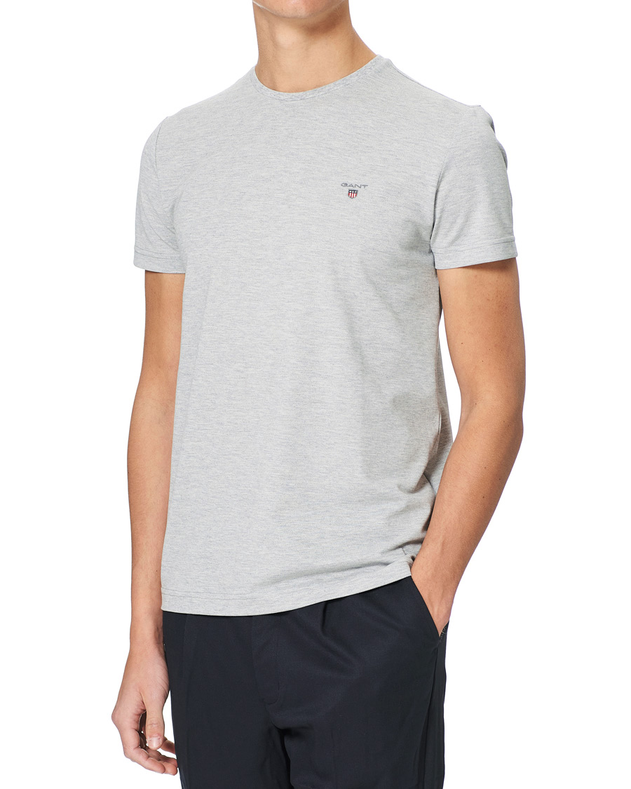 Herren | T-Shirts | GANT | Cotton Pique Crew Neck Tee Grey Melange