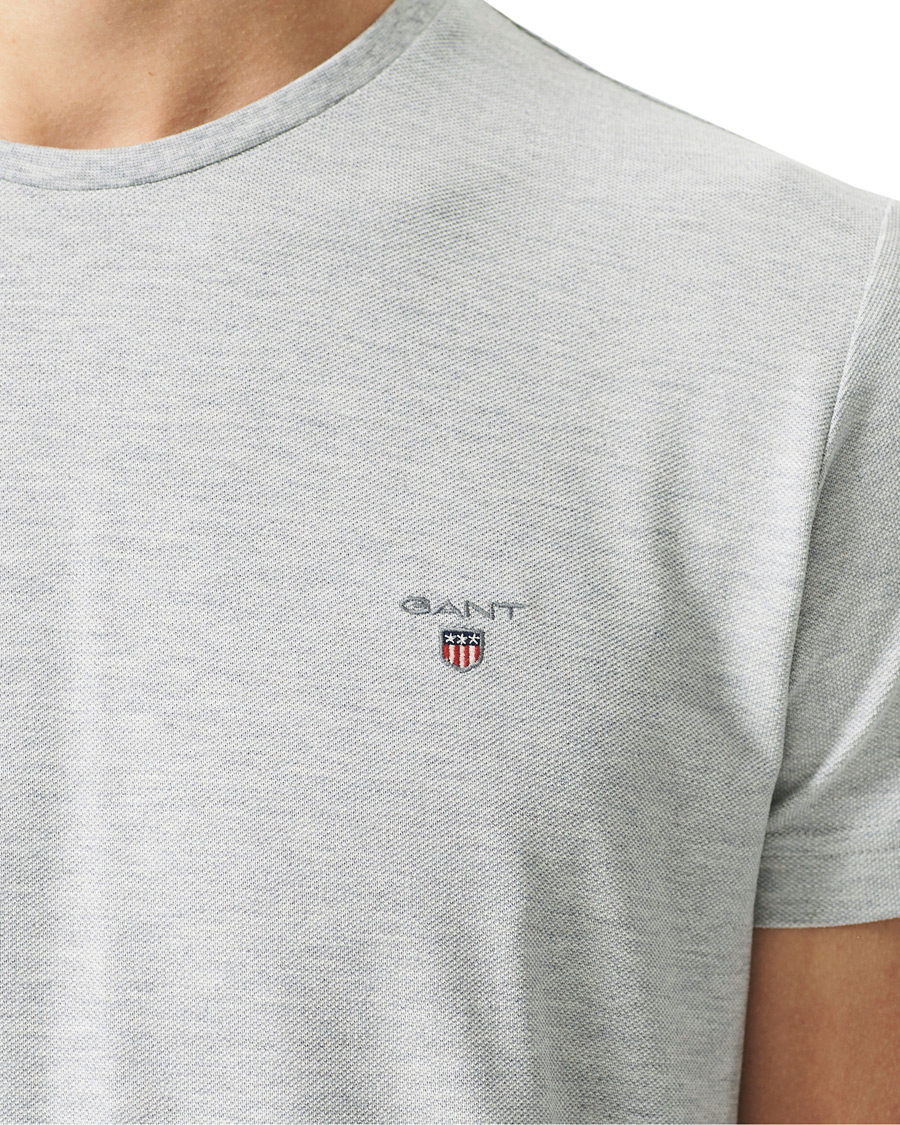 Herren | T-Shirts | GANT | Cotton Pique Crew Neck Tee Grey Melange