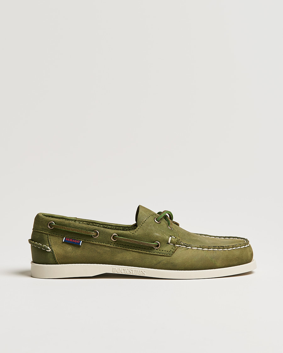Herren | Sebago Docksides Nubuck Boat Shoe Green Military | Sebago | Docksides Nubuck Boat Shoe Green Military