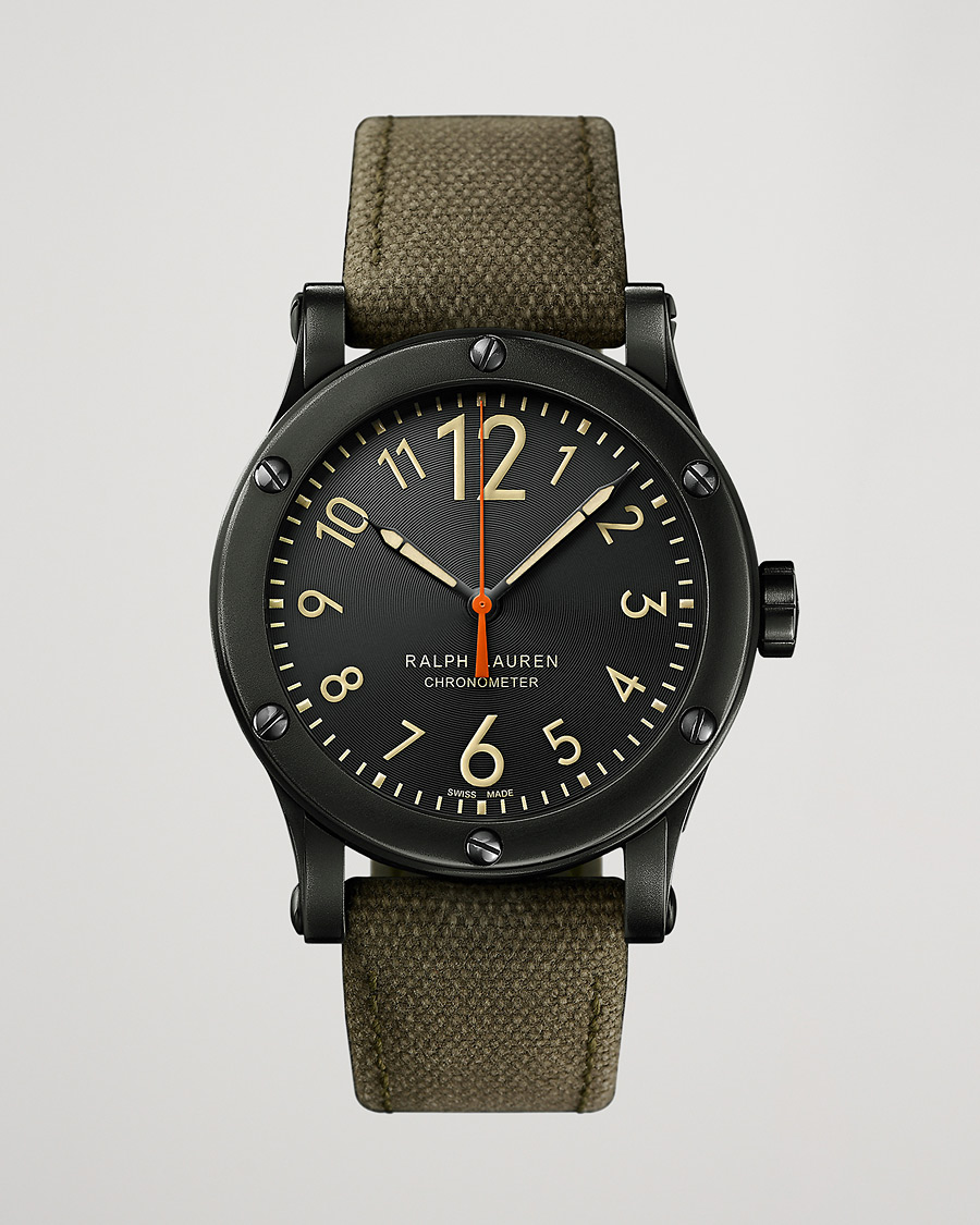 Herren | Polo Ralph Lauren 39mm Safari Chronometer Black Steel/Canvas Strap | Polo Ralph Lauren | 39mm Safari Chronometer Black Steel/Canvas Strap