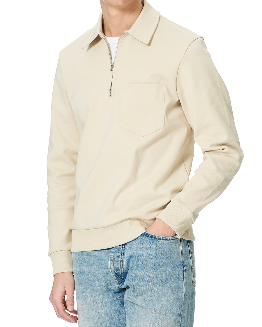 Herren | Pullover | A Day's March | Cabot Half-Zip Polo Sweater Sand