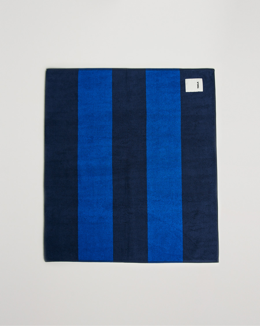 Herren | Tekla Organic Terry Beach Towel Navy Block Stripes | Tekla | Organic Terry Beach Towel Navy Block Stripes