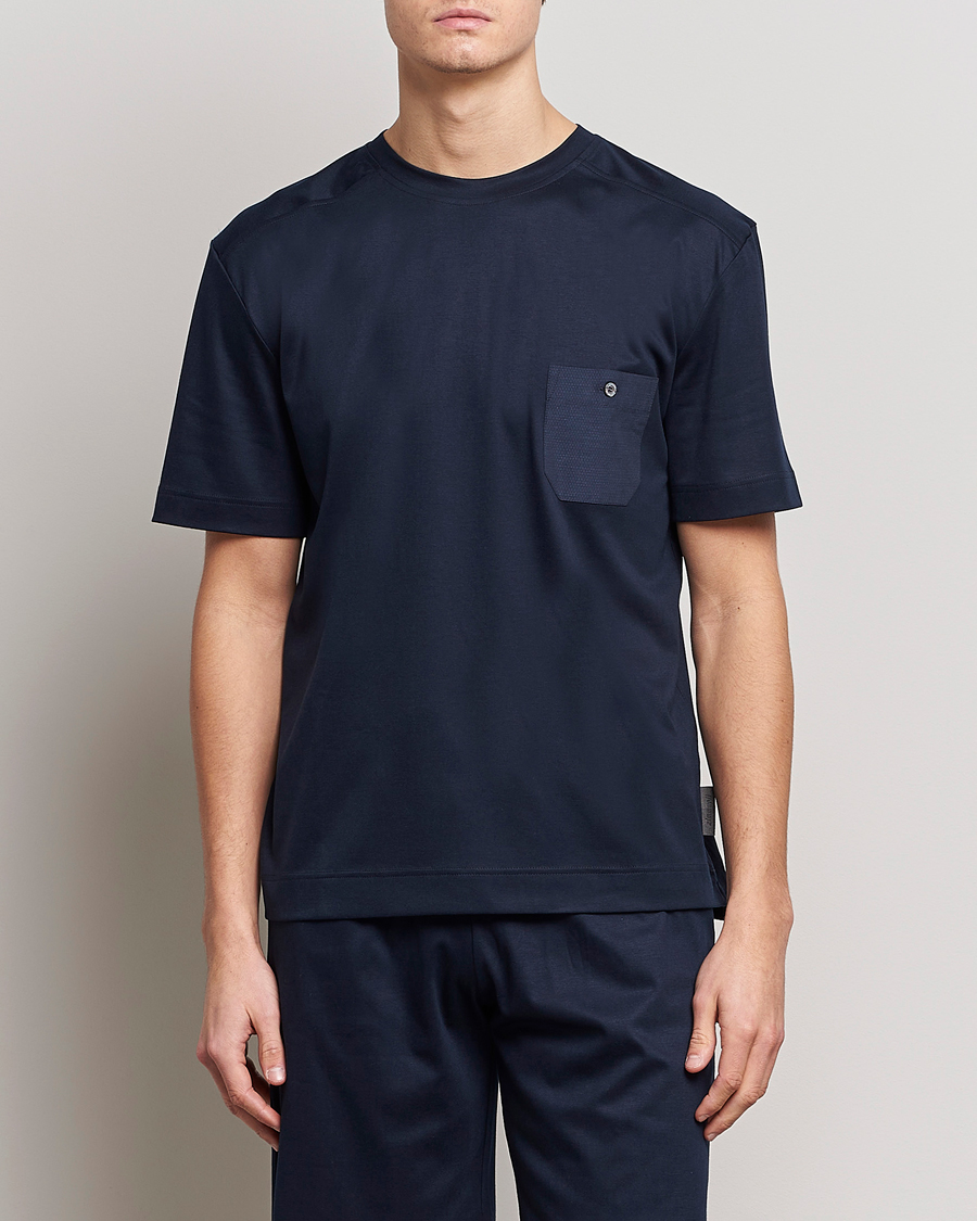 Herren | Pyjamas | Zimmerli of Switzerland | Cotton/Modal Crew Neck Loungwear T-Shirt Midnight