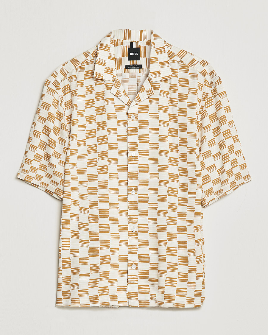 Herren | Hemden | BOSS BLACK | BOSS Lars Printed Resort Collar Short Sleeve Shirt Open Beige
