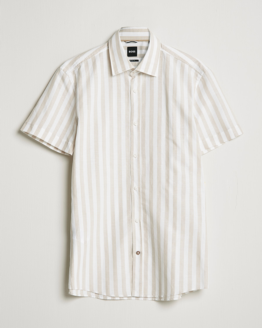 Herren | Hemden | BOSS BLACK | BOSS Hal Block Stripe Short Sleeve Shirt Beige/White