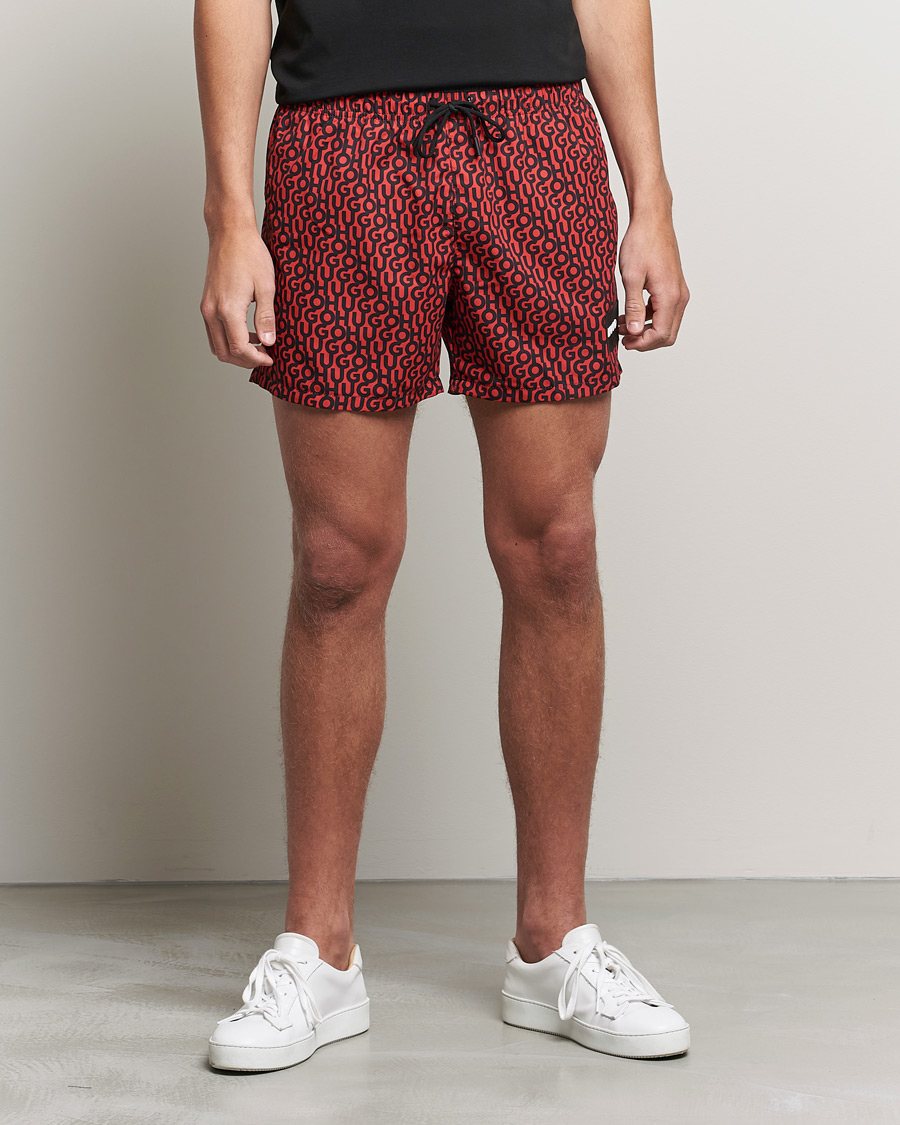 Herren | Badehosen | HUGO | Jago Monogram Logo Swimshorts Red