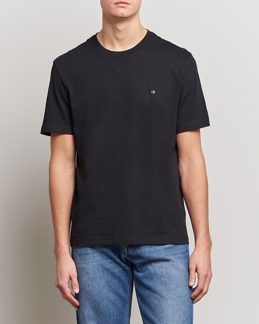 Herren | T-Shirts | Calvin Klein | Cotton Embroidery Logo Crew Neck T-Shirt Black