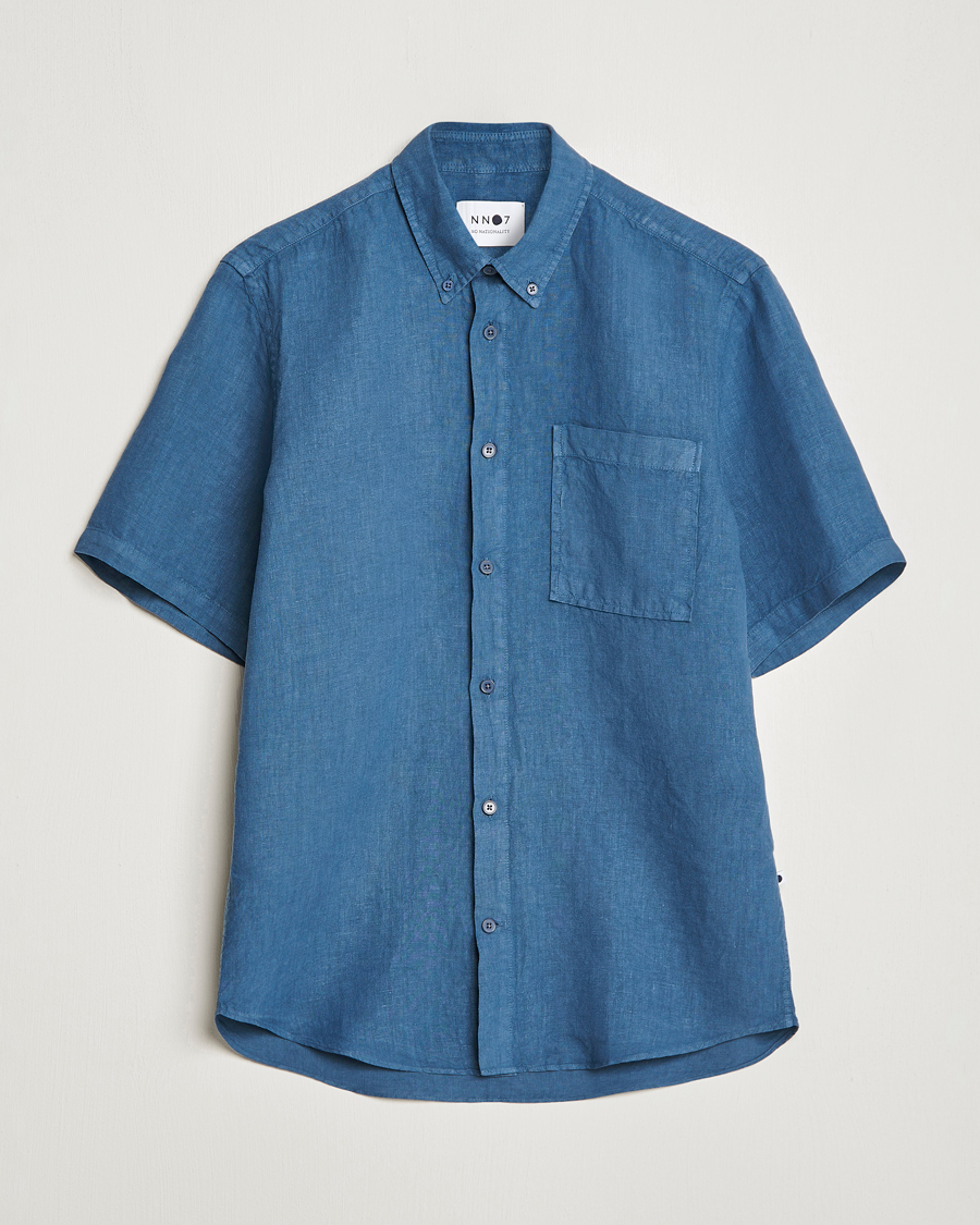 Herren | Hemden | NN07 | Arne Linen Short Sleeve Shirt Dust Blue