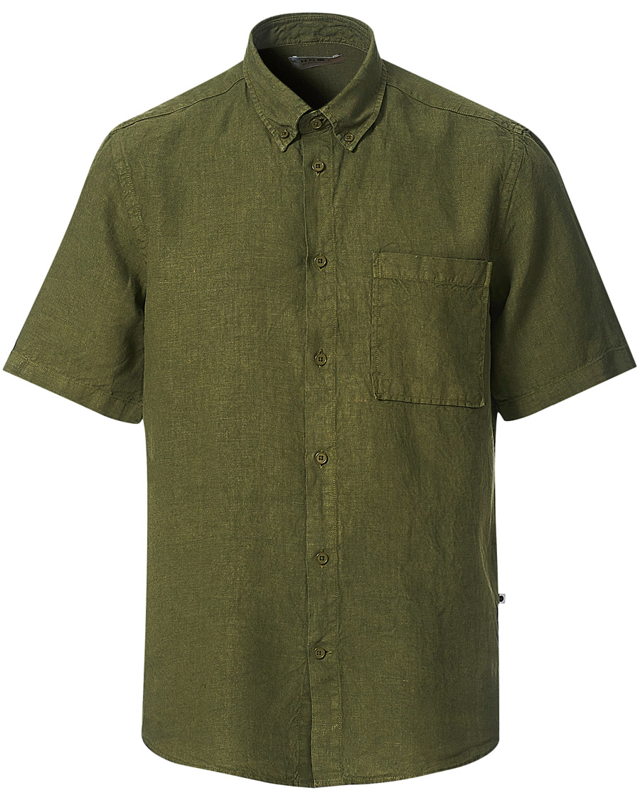 Herren | Hemden | NN07 | Arne Linen Short Sleeve Shirt Dark Olive