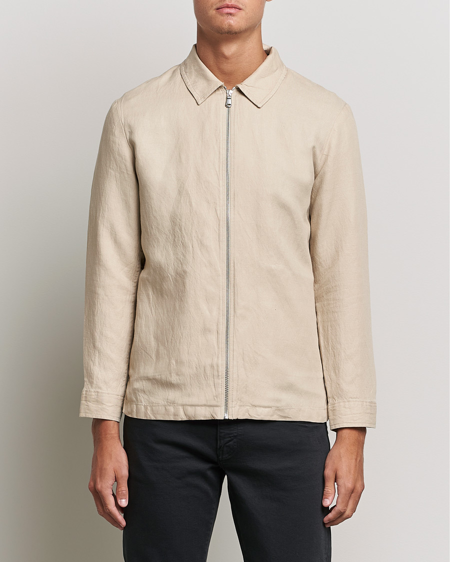 Herren | Hemden | J.Lindeberg | Jason Zip Linen Shirt Jacket Safari Beige