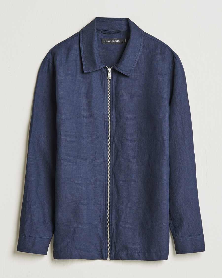 Herren | Jacken | J.Lindeberg | Jason Zip Linen Shirt Jacket Navy