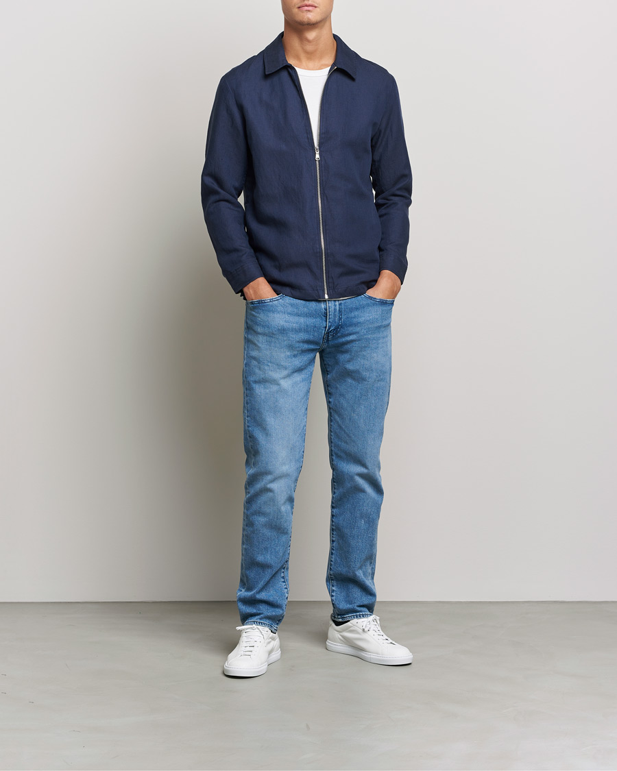 Herren | Jacken | J.Lindeberg | Jason Zip Linen Shirt Jacket Navy