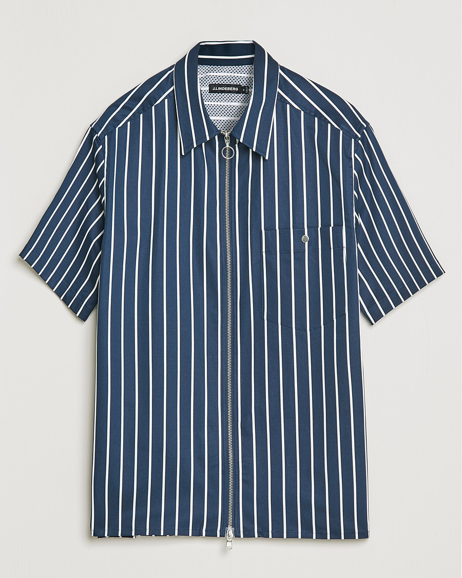 Herren | Hemden | J.Lindeberg | Chainy Short Sleeve Zip Shirt Navy