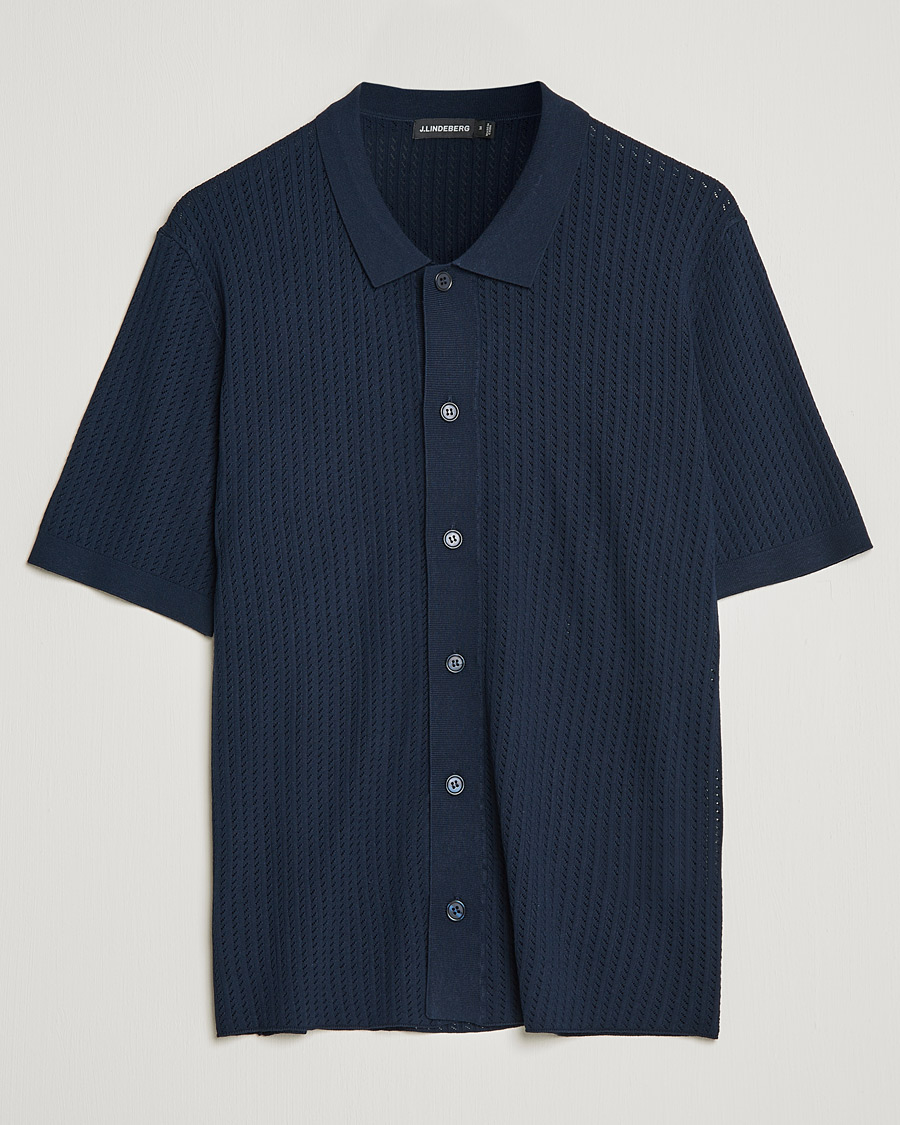 Herren | Hemden | J.Lindeberg | Skyler Rayon Silk Knit Shirt Navy