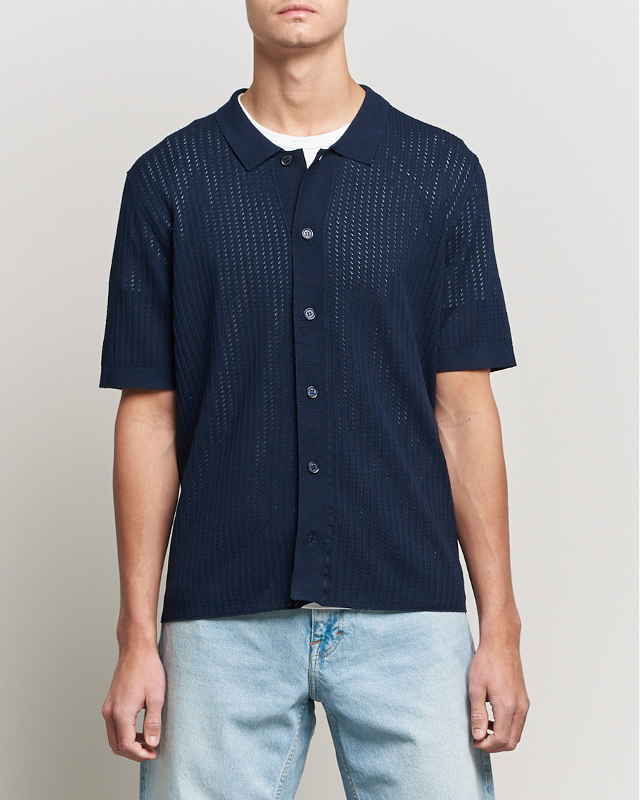Herren | Hemden | J.Lindeberg | Skyler Rayon Silk Knit Shirt Navy