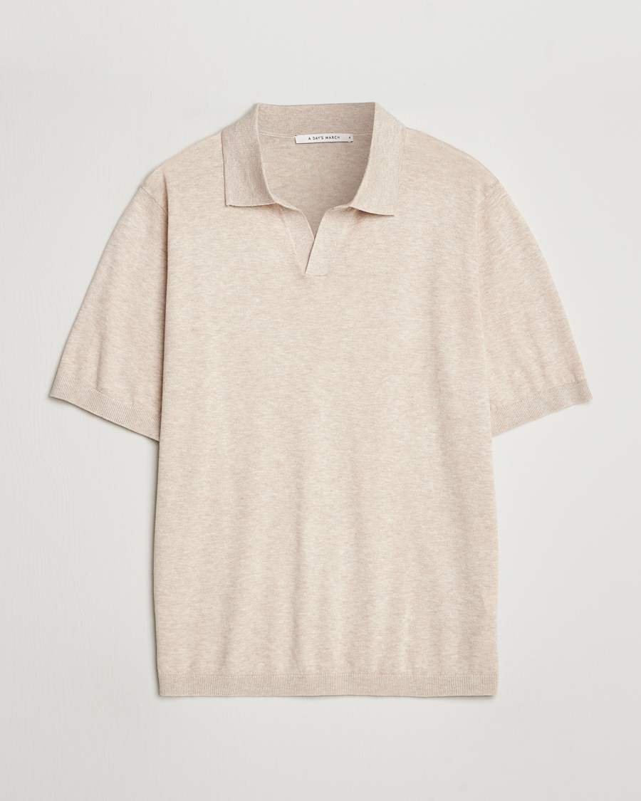 Herren | Poloshirts | A Day's March | Ebro Cotton/Merino Open Collar Polo Sand